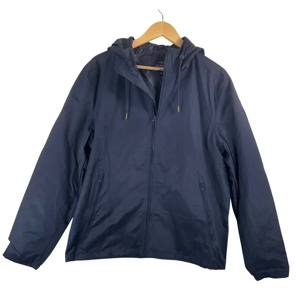 J.Crew light‎ weight hooded jacket navy preppy 90s sz M